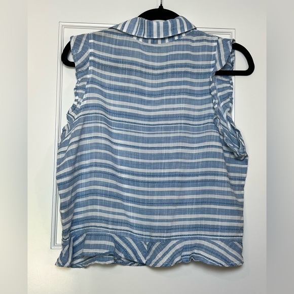 Anthropologie Cloth & Stone Striped Ruffle Sleeveless Button Down Shirt (M) - Picture 4 of 4